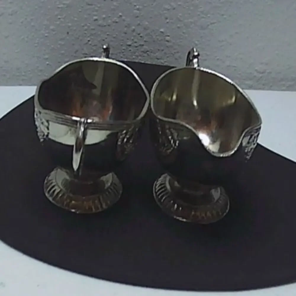 Vtg EP Zinc Grape Vine Sugar and Creamer Set Papan 4.5x2x2